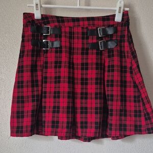 Hot Topic Red and Black Plaid Mini Skirt